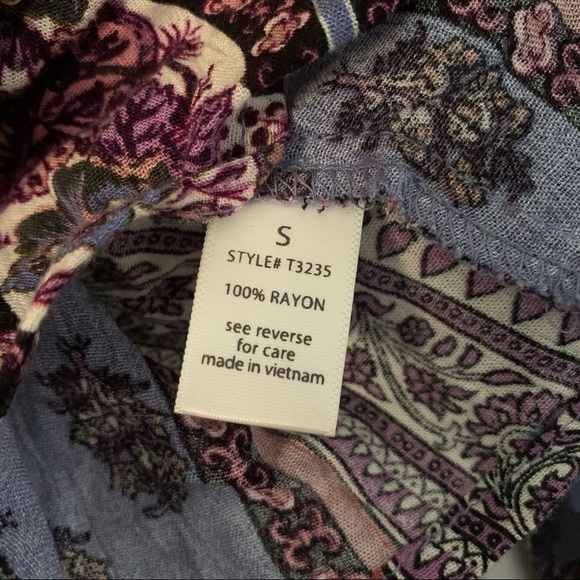 Boho Floral Mix Print Tie Wrap Front Crop Top - S - Picture 6 of 6